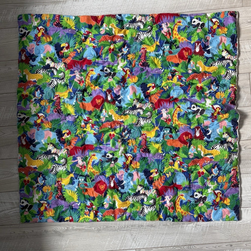 Handmade VTG Colorful Baby Quilt Animals Animal Print Hand Tied Cheetah Leopard
